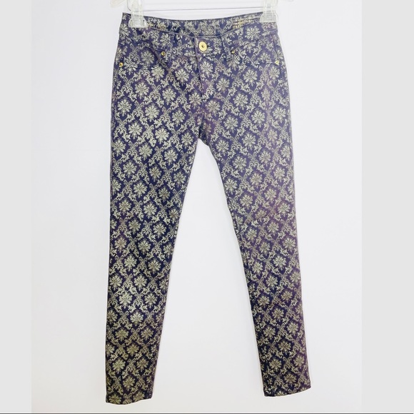 DL1961 Premium Denim Emma Ornate Leggings - Purple and Faded Gold Damask Sz. 26 - Picture 3 of 15